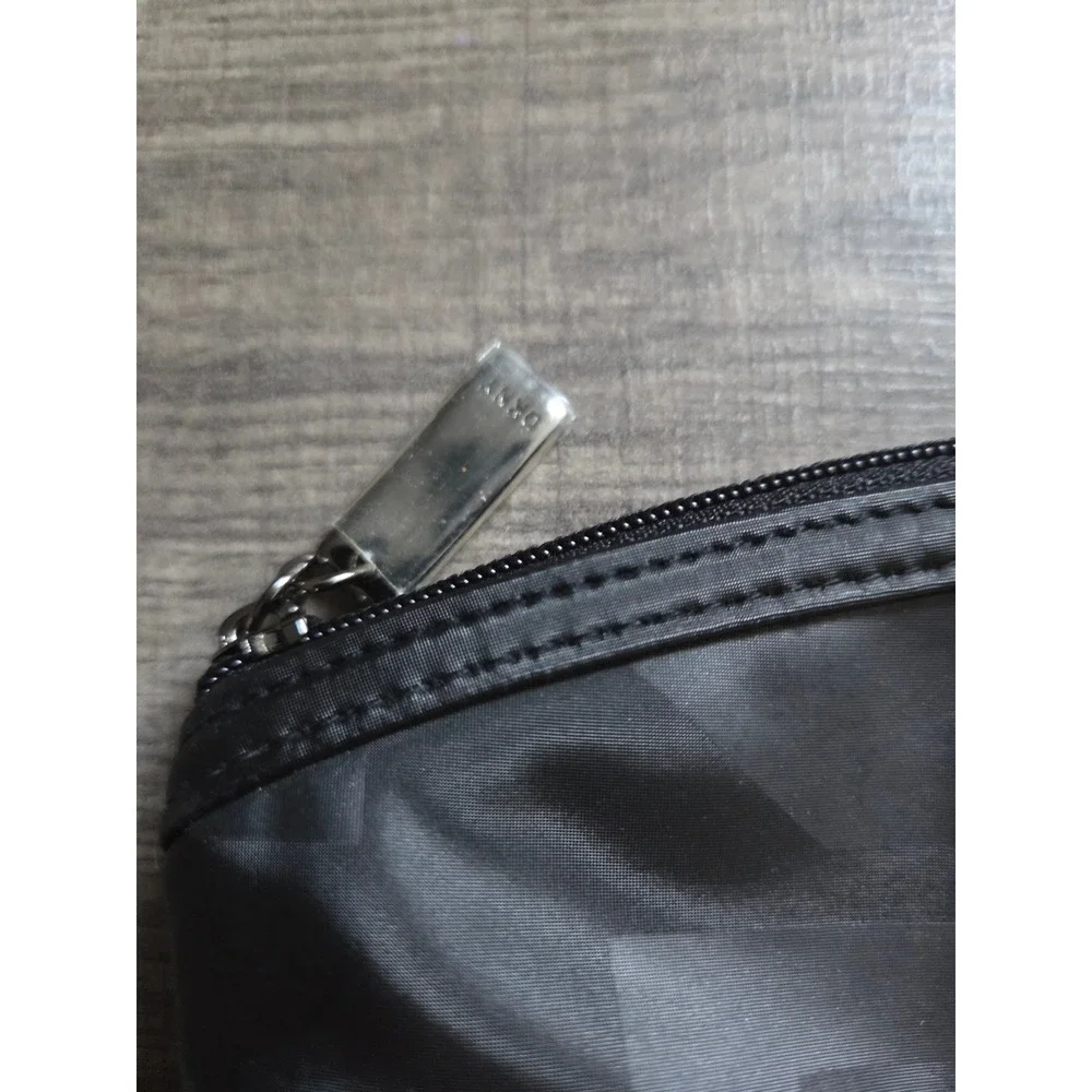 DKNY Black Nylon Cosmetic Bag Tonal Logo Makeup Pouch Travel Case Zip Closure